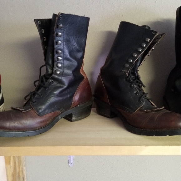 Men's Black and Brown Leather Boots - Picture 2 of 4
